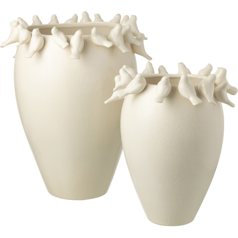 Grand Vase original Oiseaux Rond Hauteur 50 cm en Argile Blanc Budgie - 3