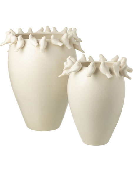 Grand Vase original Oiseaux Rond Hauteur 50 cm en Argile Blanc Budgie - 3