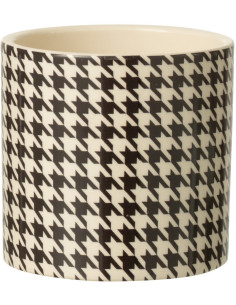 Petit Cache pot moderne Rond Diamètre 10 cm en Céramique Noir Blanc Motif pied de poule Margo - 1