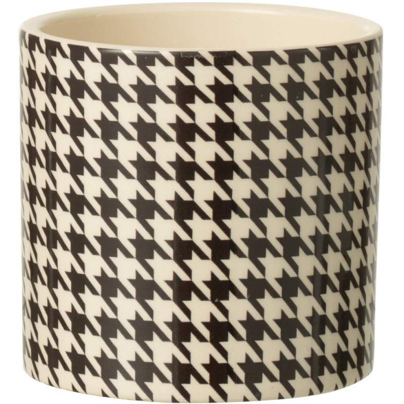 Petit Cache pot moderne Rond Diamètre 10 cm en Céramique Noir Blanc Motif pied de poule Margo - 1