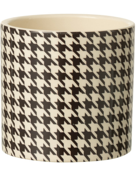 Petit Cache pot moderne Rond Diamètre 10 cm en Céramique Noir Blanc Motif pied de poule Margo - 1