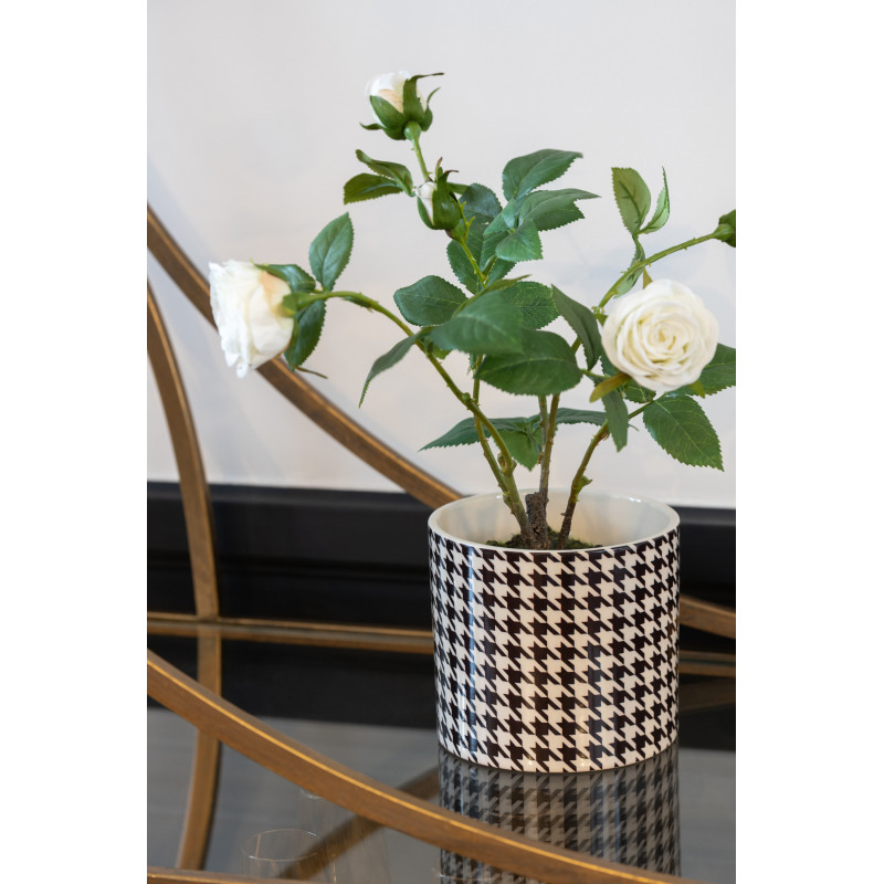 Petit Cache pot moderne Rond Diamètre 10 cm en Céramique Noir Blanc Motif pied de poule Margo - 2