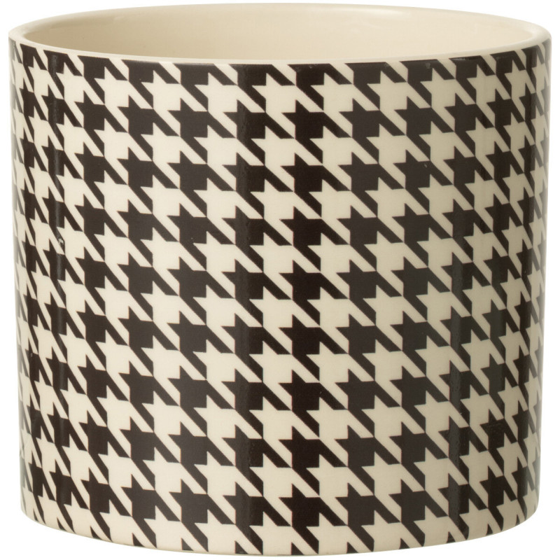 Cache pot moderne Rond Diamètre 13 cm en Céramique Noir Blanc Motif pied de poule Margo - 1