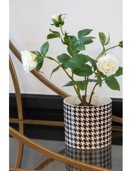 Cache pot moderne Rond Diamètre 13 cm en Céramique Noir Blanc Motif pied de poule Margo - 2