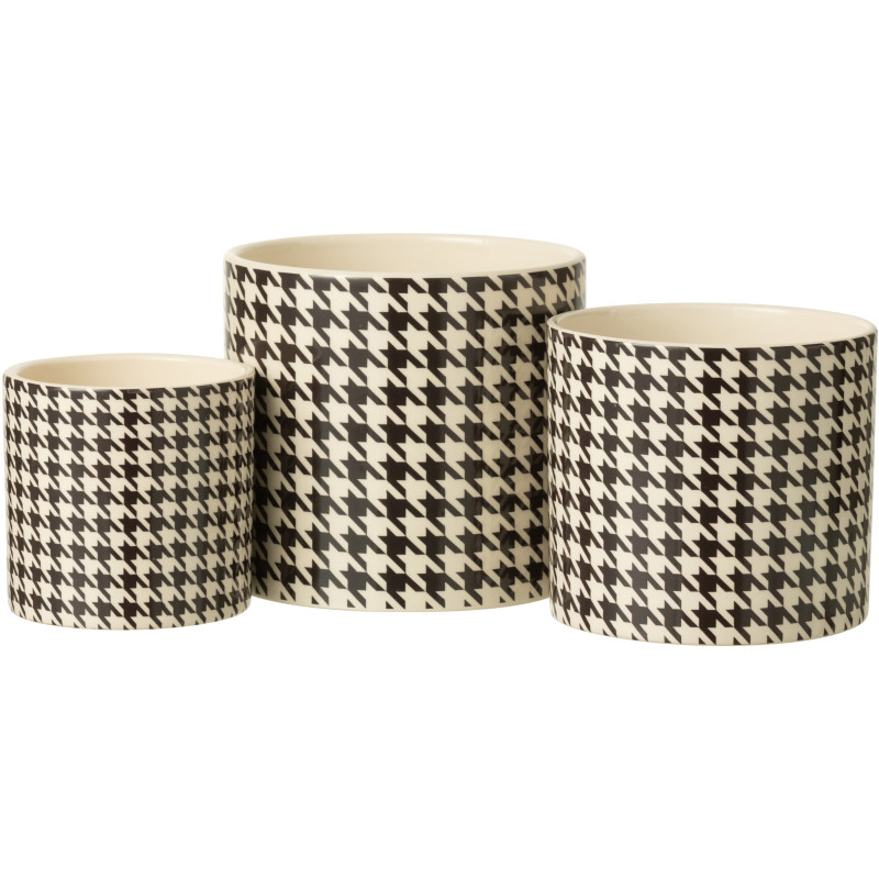 Grand Cache pot moderne Rond Diamètre 15 cm en Céramique Noir Blanc Motif pied de poule Margo - 2