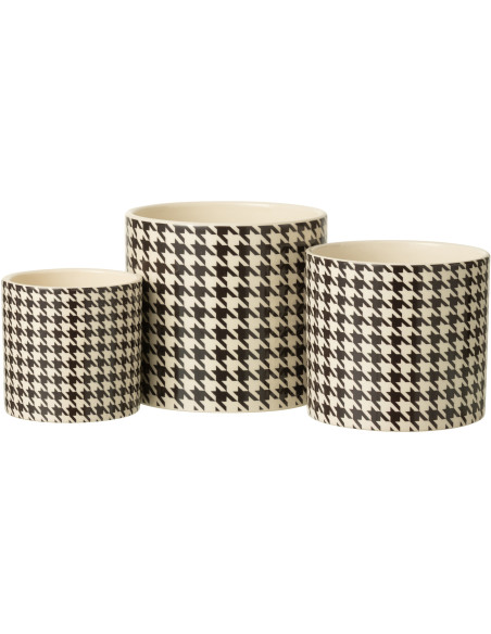 Grand Cache pot moderne Rond Diamètre 15 cm en Céramique Noir Blanc Motif pied de poule Margo - 2