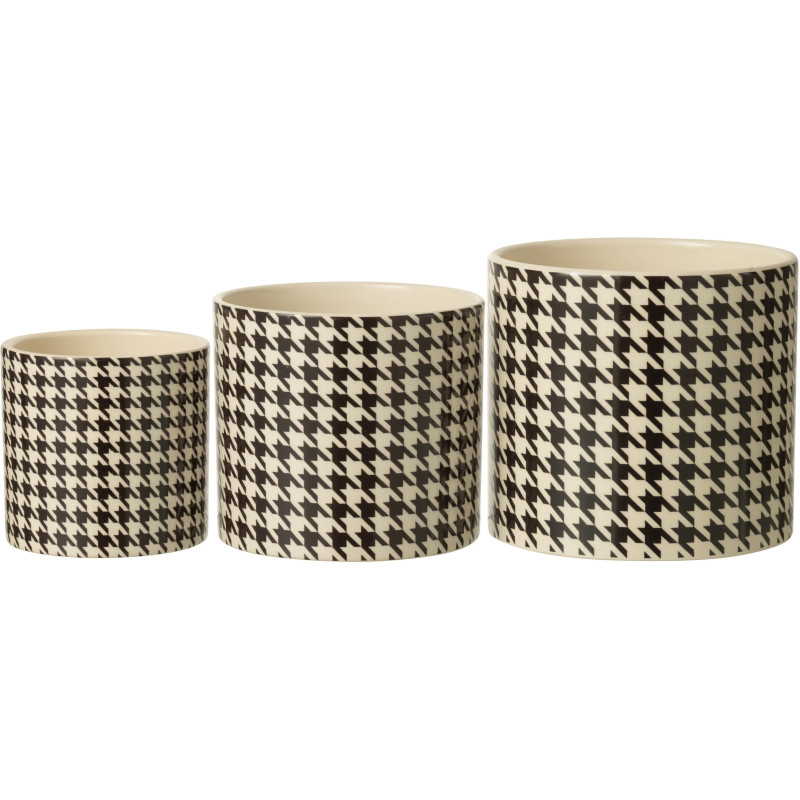 Grand Cache pot moderne Rond Diamètre 15 cm en Céramique Noir Blanc Motif pied de poule Margo - 3