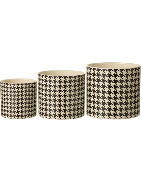 Grand Cache pot moderne Rond Diamètre 15 cm en Céramique Noir Blanc Motif pied de poule Margo - 3