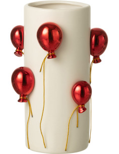 Petit Vase design moderne Ballons Cylindrique Hauteur 22 cm en Céramique Blanc Rouge Carnival - 1