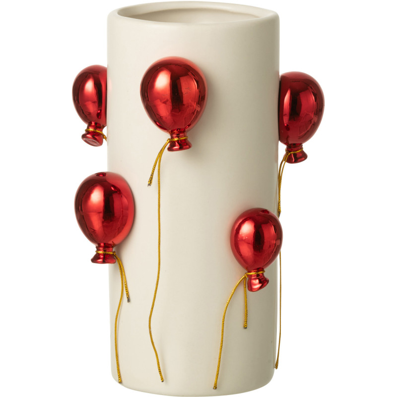 Petit Vase design moderne Ballons Cylindrique Hauteur 22 cm en Céramique Blanc Rouge Carnival - 1