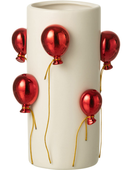 Petit Vase design moderne Ballons Cylindrique Hauteur 22 cm en Céramique Blanc Rouge Carnival - 1