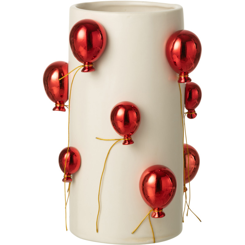 Vase design moderne Ballons Cylindrique Hauteur 30 cm en Céramique Blanc Rouge Carnival - 1