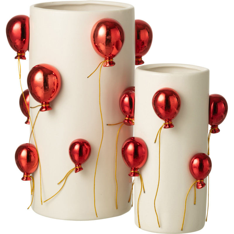 Vase design moderne Ballons Cylindrique Hauteur 30 cm en Céramique Blanc Rouge Carnival - 3