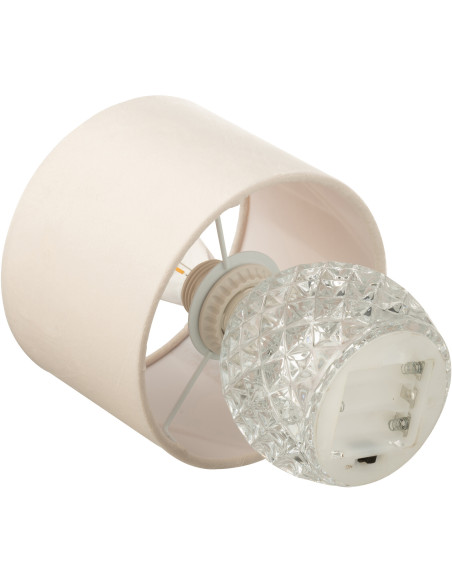 Lampe à poser moderne chic sans fil Hauteur 23 cm en Verre Transparent Tissu Blanc Chikita - 3