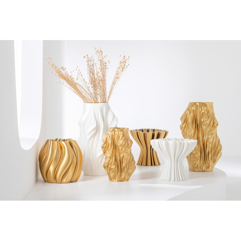Grand Vase design Impression 3D Irrégulier Hauteur 40 cm en Porcelaine Doré Scultura - 2