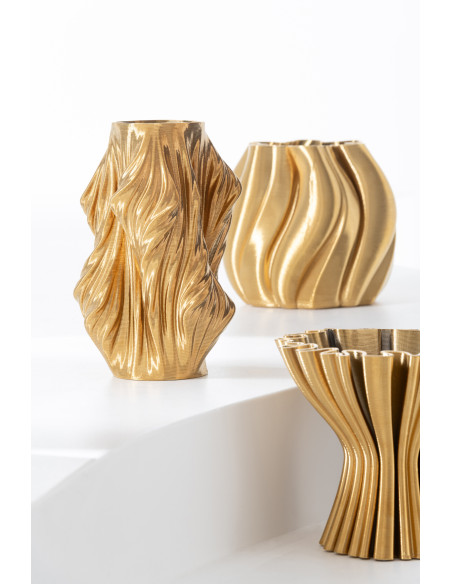 Grand Vase design Impression 3D Irrégulier Hauteur 40 cm en Porcelaine Doré Scultura - 4