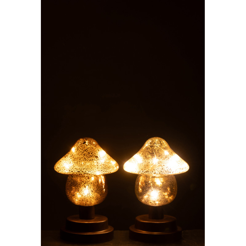 Petite Lampe à poser originale Led sur pied Hauteur 17 cm en Verre Marron Champagne Noctifungo (Lot de 2) - 4