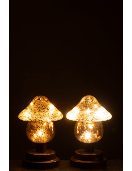 Petite Lampe à poser originale Led sur pied Hauteur 17 cm en Verre Marron Champagne Noctifungo (Lot de 2) - 4