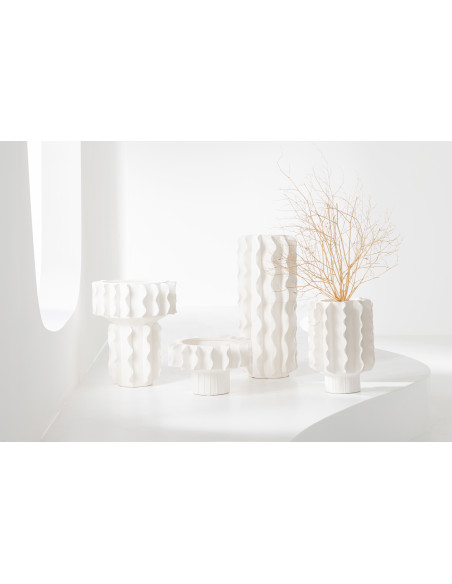Vase moderne Rond Hauteur 14 cm en Céramique Blanc Helix - 2