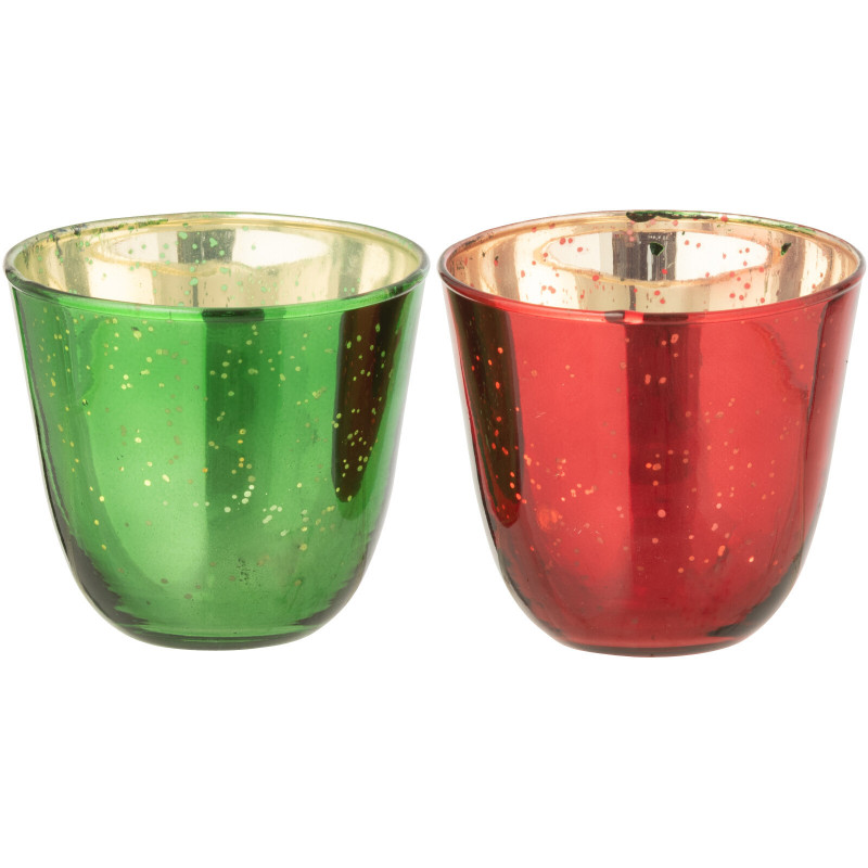 Petite Photophore moderne Rond Diamètre 9 cm en Verre Rouge Vert Christmy (Lot de 2) - 1