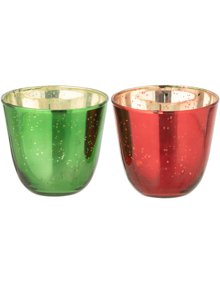 Petite Photophore moderne Rond Diamètre 9 cm en Verre Rouge Vert Christmy (Lot de 2) - 1