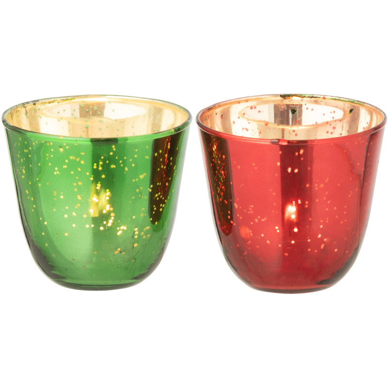 Petite Photophore moderne Rond Diamètre 9 cm en Verre Rouge Vert Christmy (Lot de 2) - 2