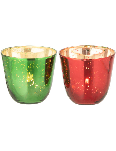 Petite Photophore moderne Rond Diamètre 9 cm en Verre Rouge Vert Christmy (Lot de 2) - 2