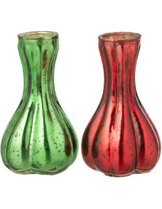 Petit Vase moderne Soliflore Hauteur 12 cm en Verre Rouge Vert Christmy (Lot de 2) - 1