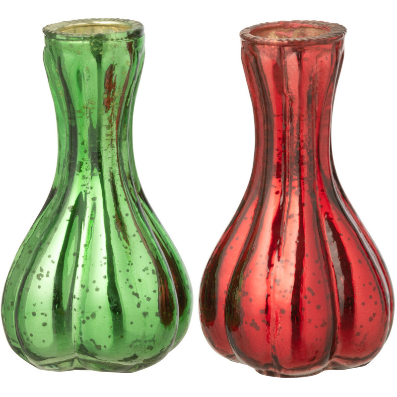 Petit Vase moderne Soliflore Hauteur 12 cm en Verre Rouge Vert Christmy (Lot de 2) - 1