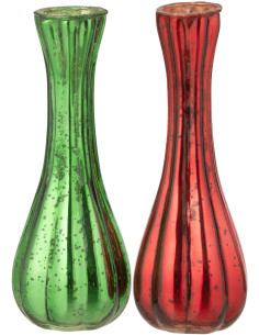 Vase moderne Soliflore Hauteur 17 cm en Verre Rouge Vert Christmy (Lot de 2) - 1
