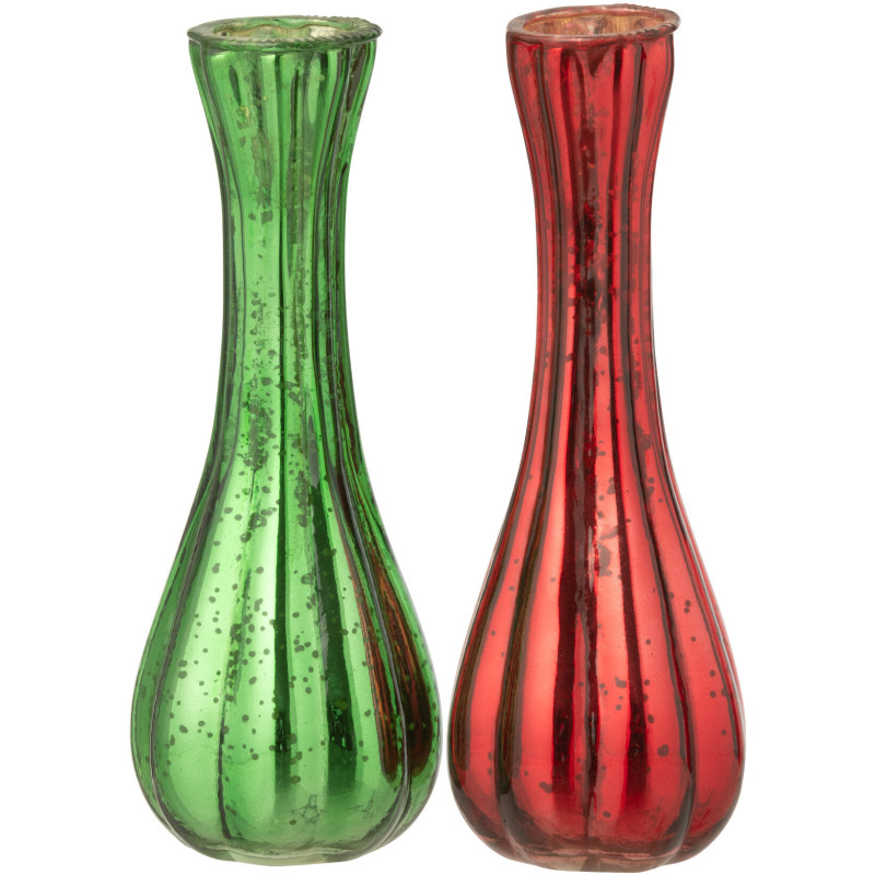 Vase moderne Soliflore Hauteur 17 cm en Verre Rouge Vert Christmy (Lot de 2) - 1