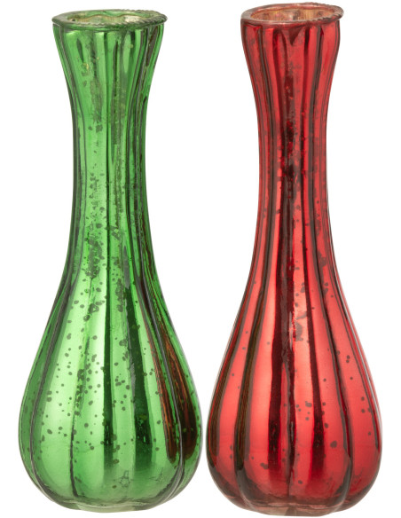 Vase moderne Soliflore Hauteur 17 cm en Verre Rouge Vert Christmy (Lot de 2) - 1
