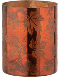 Photophore déco automne Diamètre 12 cm en Verre Marron rouille Motif feuilles Leavoni - 1