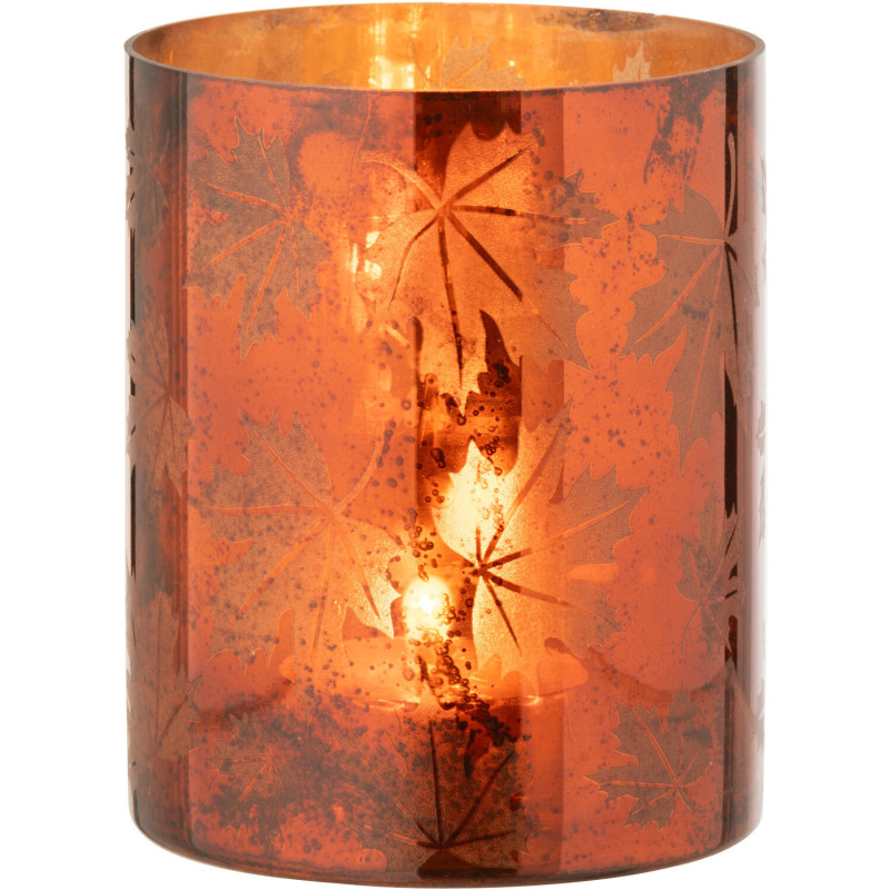 Photophore déco automne Diamètre 12 cm en Verre Marron rouille Motif feuilles Leavoni - 3