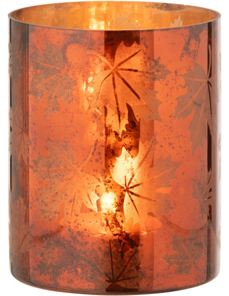 Photophore déco automne Diamètre 12 cm en Verre Marron rouille Motif feuilles Leavoni - 3