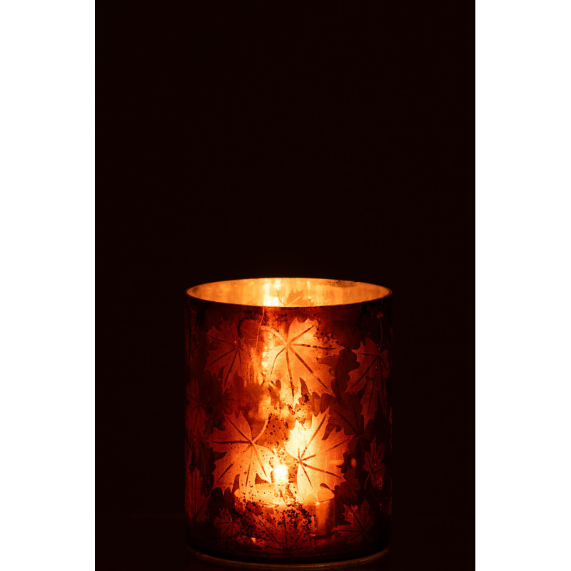 Photophore déco automne Diamètre 12 cm en Verre Marron rouille Motif feuilles Leavoni - 4