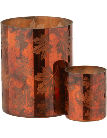 Photophore déco automne Diamètre 12 cm en Verre Marron rouille Motif feuilles Leavoni - 5