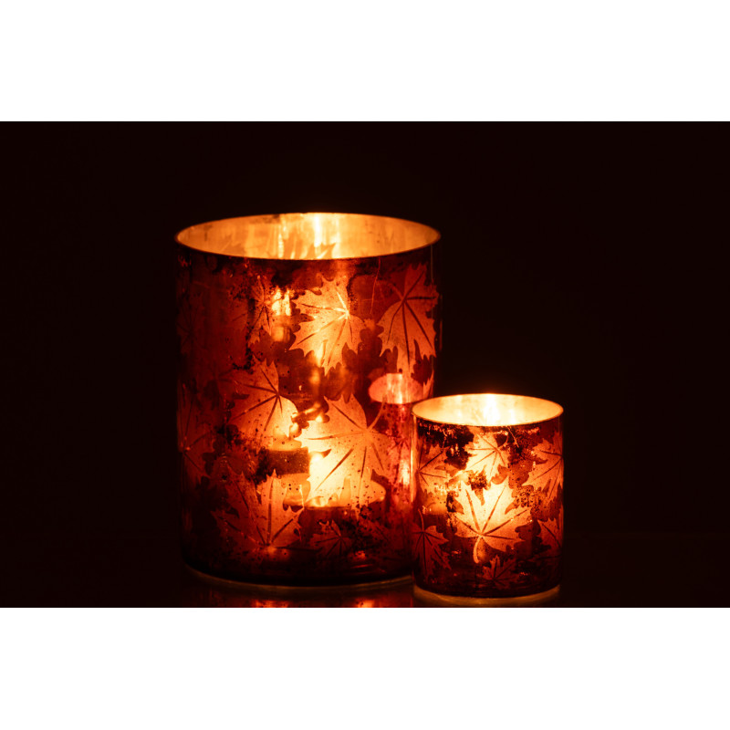 Photophore déco automne Diamètre 12 cm en Verre Marron rouille Motif feuilles Leavoni - 7