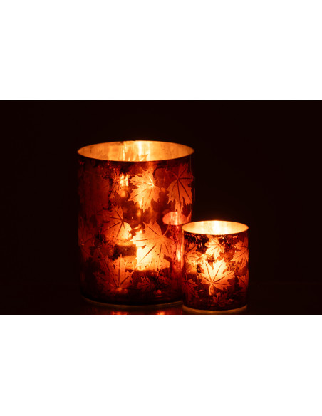 Photophore déco automne Diamètre 12 cm en Verre Marron rouille Motif feuilles Leavoni - 7