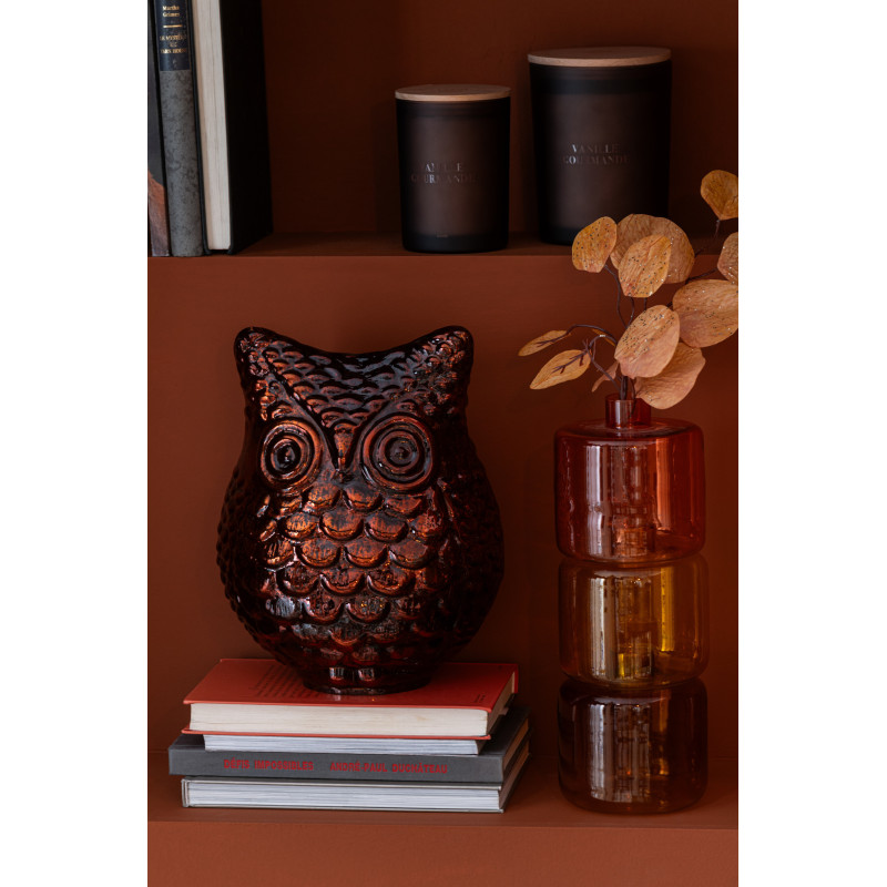 Statue déco Chouette Hauteur 25 cm en Verre Marron rouille Noktori - 2