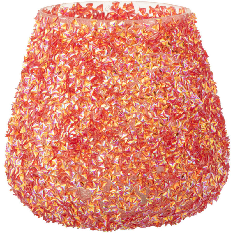 Petit Photophore bohème Diamètre 9 cm en Verre Orange foncé Avec perles Perlino - 1