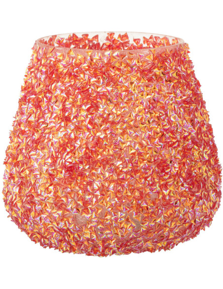 Petit Photophore bohème Diamètre 9 cm en Verre Orange foncé Avec perles Perlino - 1