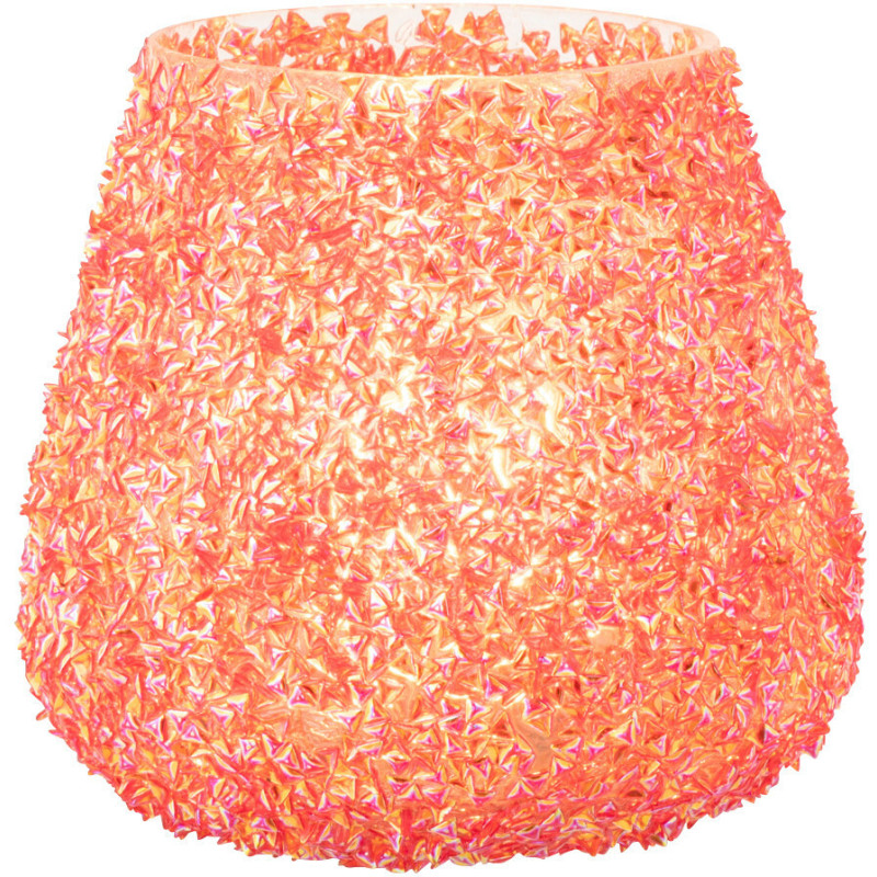 Petit Photophore bohème Diamètre 9 cm en Verre Orange foncé Avec perles Perlino - 2