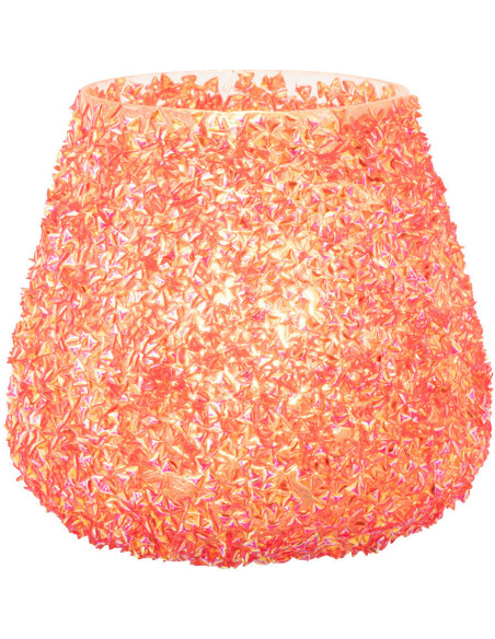 Petit Photophore bohème Diamètre 9 cm en Verre Orange foncé Avec perles Perlino - 2