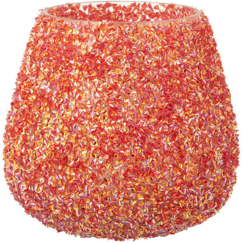 Photophore bohème Diamètre 11 cm en Verre Orange foncé Avec perles Perlino - 1