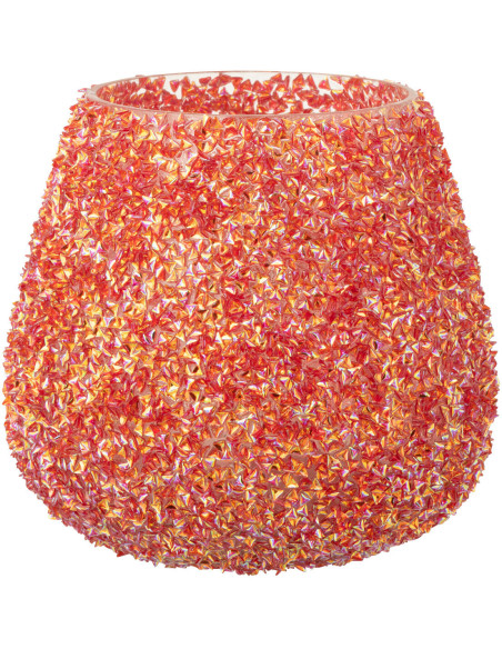 Photophore bohème Diamètre 11 cm en Verre Orange foncé Avec perles Perlino - 1