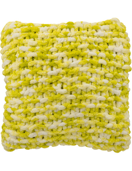 Coussin Tricot douceur Carré 50x50 en Tissu Vert Blanc Motif tricoté Knitty - 1