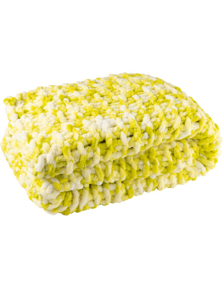 Plaid Tricot chaud 130x170 en Tissu Vert Blanc Motif tricoté Knitty - 1