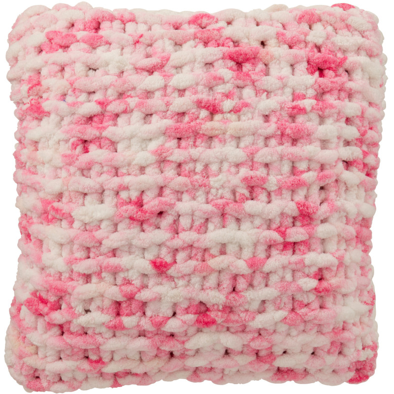 Coussin Tricot douceur Carré 50x50 en Tissu Rose Blanc Motif tricoté Knitty - 1
