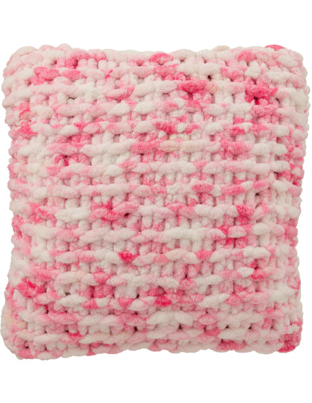 Coussin Tricot douceur Carré 50x50 en Tissu Rose Blanc Motif tricoté Knitty - 1